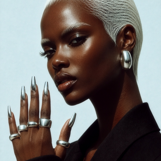 Star Girl | Silver Chrome Coffin Press-On Nails